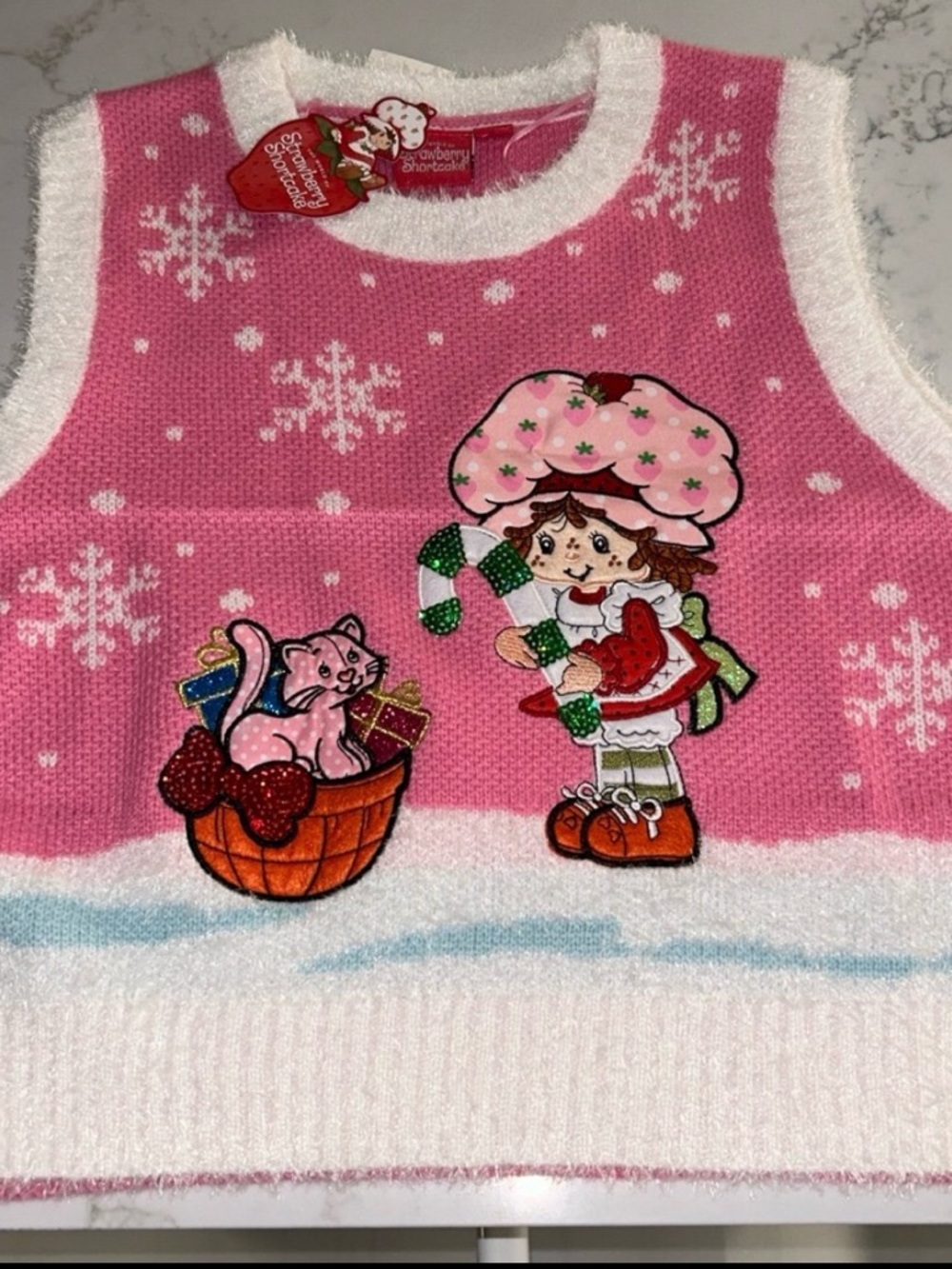 Strawberry Shortcake Pink Holiday Sweater Vest Size X-Large NWT